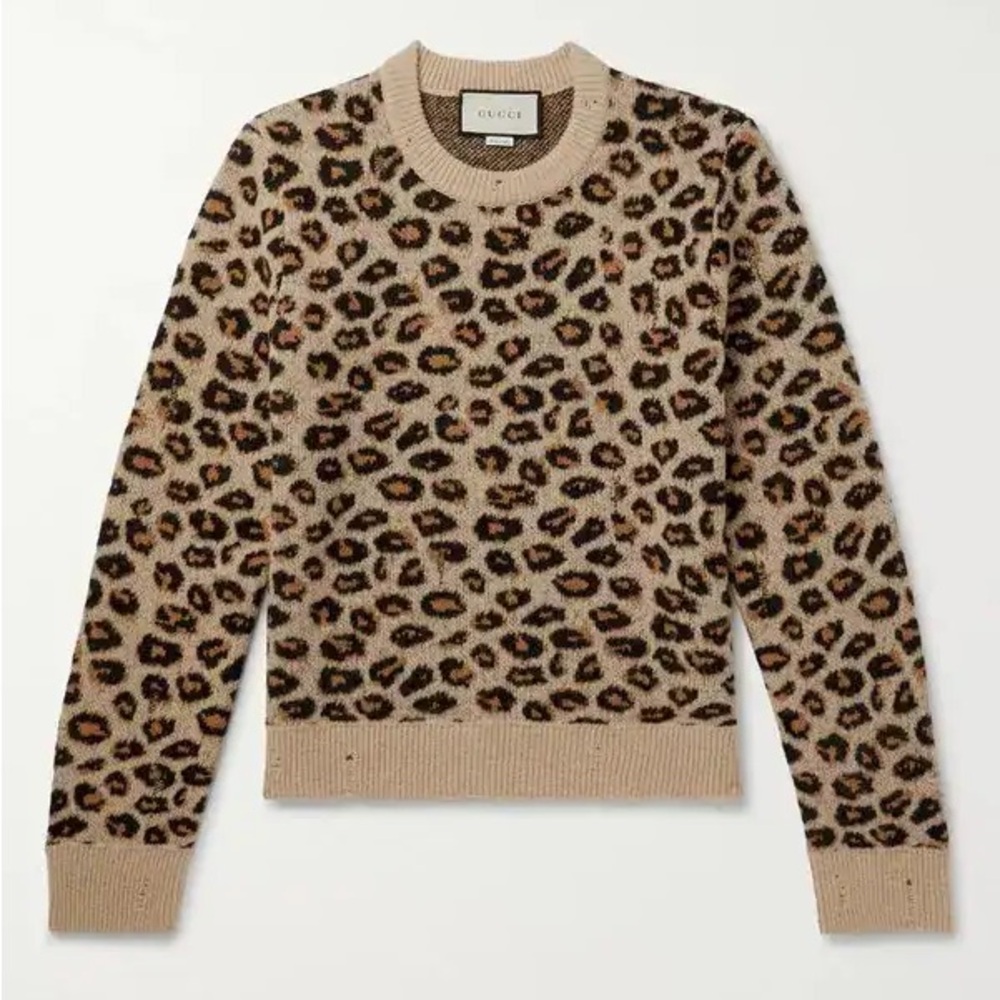 Gucci Beige and Black Leopard Print Wool Sweater